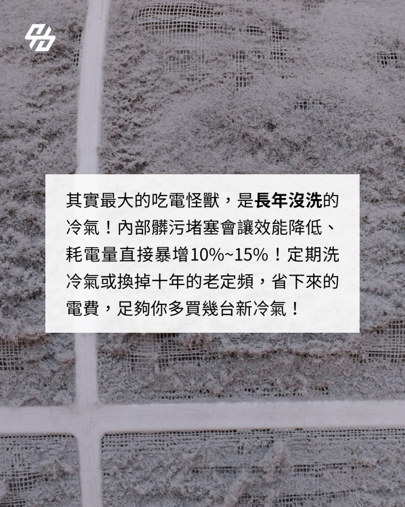 冷氣濾網、風鼓、蒸發器與接水盤若長年沒清,會讓風量下降、熱交換效率變差,冷氣必須更辛苦運轉才能達到同樣冷房效果。能源署建議每二週清洗空氣過濾網一次,因為濾網太髒容易造成電力浪費。 很多家庭只知道冷氣要買省電機,卻忘了保養本身就是省電。濾網被灰塵和毛髮堵住後,冷空氣吹不出來,屋主會把溫度越調越低;內部風鼓和蒸發器若發霉積垢,還會產生異味與過敏問題。此時電費變高,不只是使用時間增加,也可能是機器效率被髒污拖垮。 建議一般家庭至少定期清洗濾網,若有寵物、臨路灰塵多、常開冷氣或有霉味,則應安排專業冷氣清洗。保養不是等壞了才做,而是讓機器維持效率。尤其夏天前做一次冷氣健檢,往往能避免旺季叫修排不到時間。